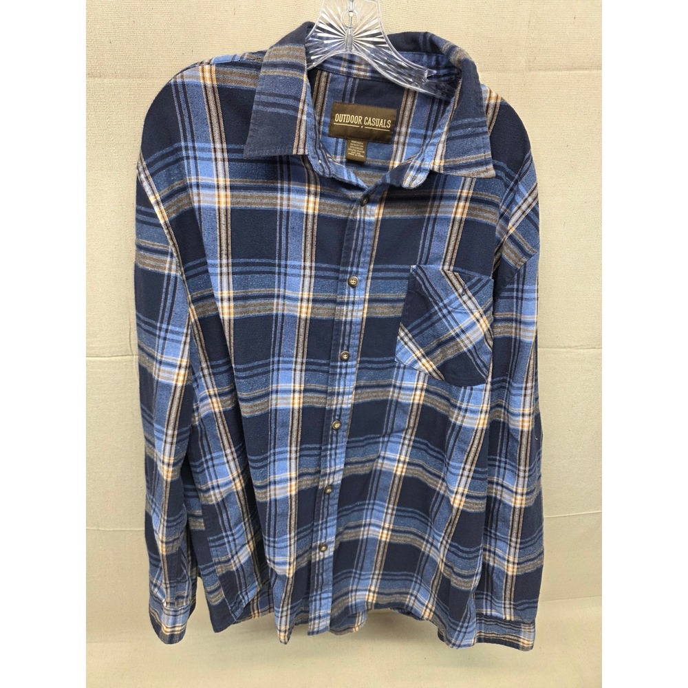 Outdoor Casuals Men Blue Plaid Flannel Button Down Shirt XXL Long Sleeve Western